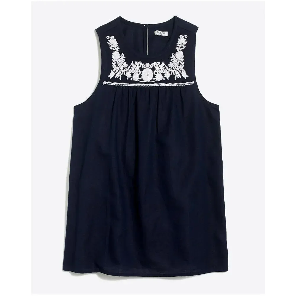 J. Crew Women's Embroidered Floral Cotton-Linen Mini Dress Black Size‎ Medium